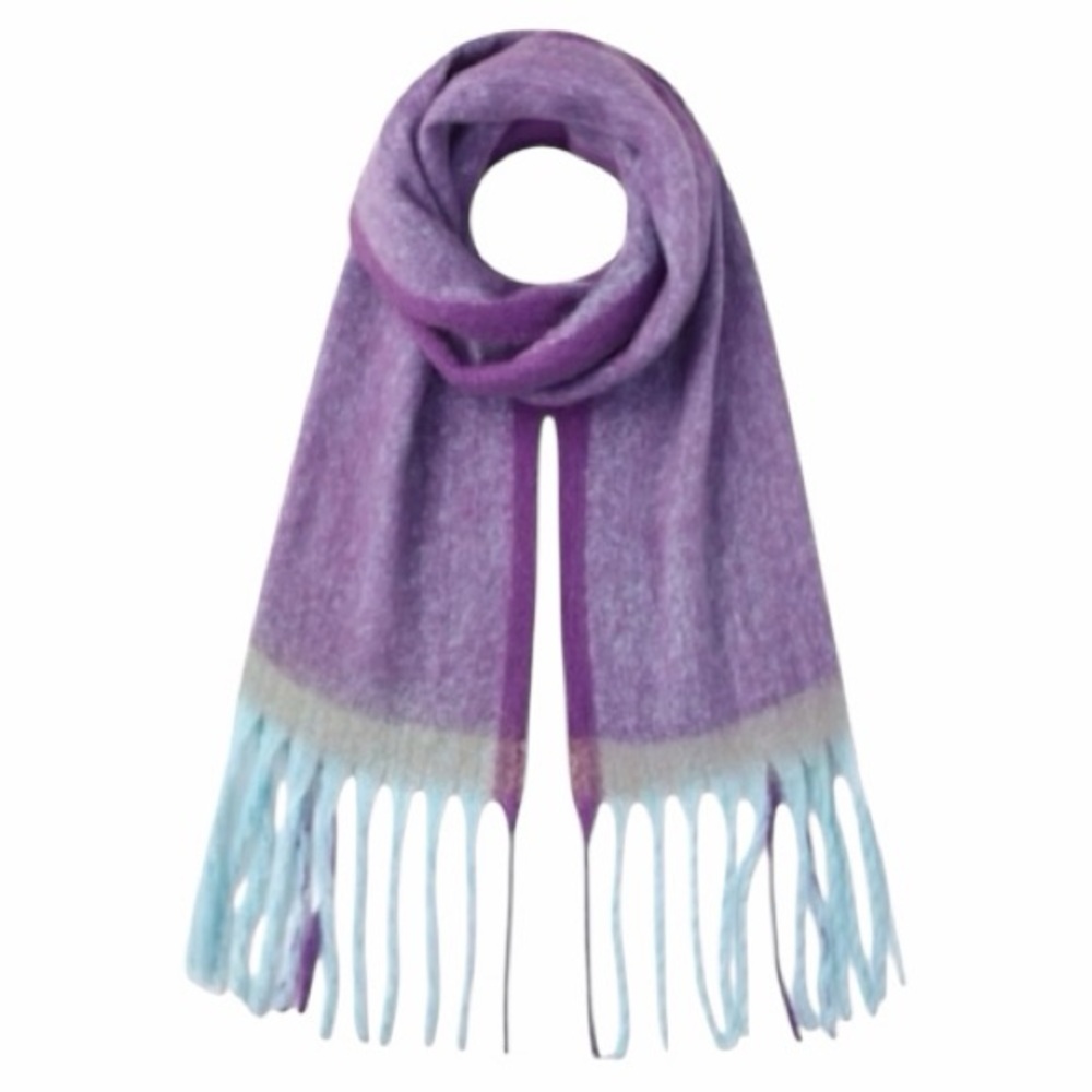Chunky Oversized Mixed Purple Winter Blanket Scarf With Fringe NWT